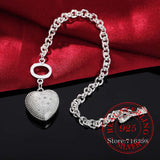 925 Silver Crystal Heart Charm Bracelet Chains Men Women Jewelry Gift