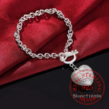 925 Silver Crystal Heart Charm Bracelet Chains Men Women Jewelry Gift
