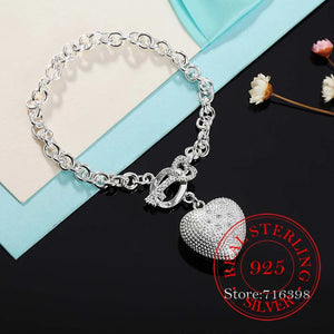 925 Silver Crystal Heart Charm Bracelet Chains Men Women Jewelry Gift