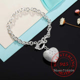 925 Silver Crystal Heart Charm Bracelet Chains Men Women Jewelry Gift