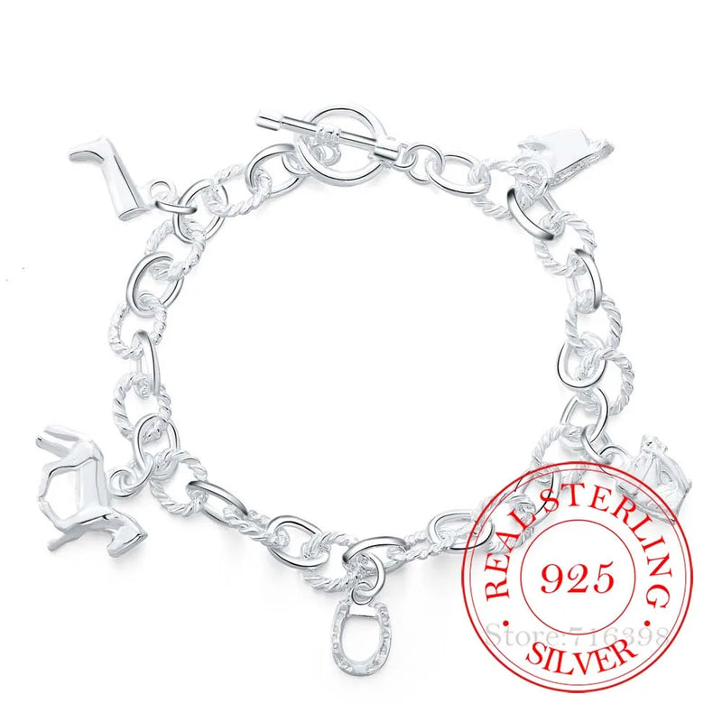 925 Silver Horseshoe Charm Bracelet for Women
