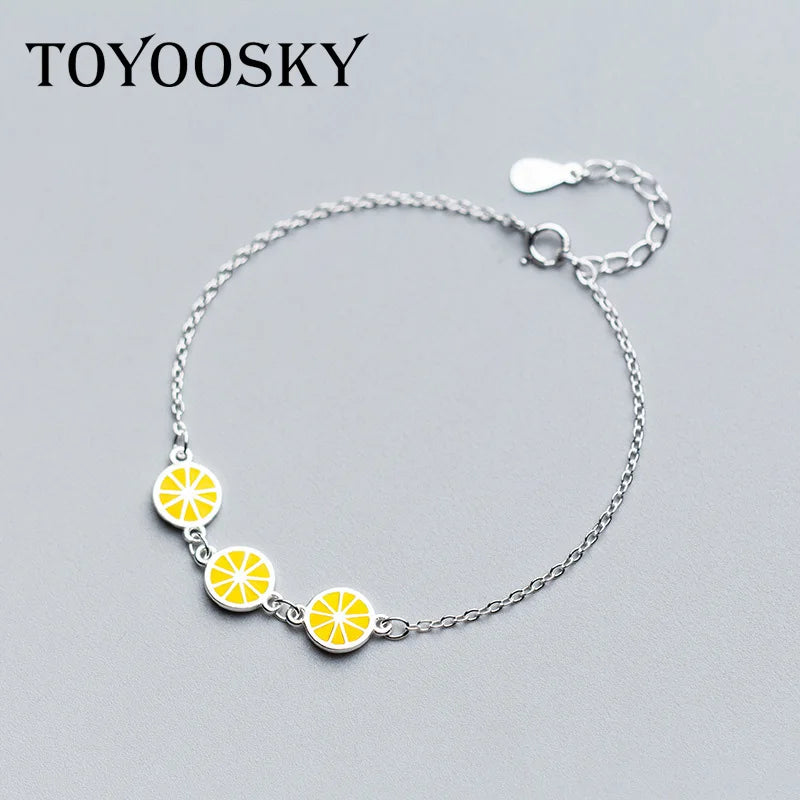 925 Sterling Silver Lemon Bracelet Adjustable Chain Jewelry