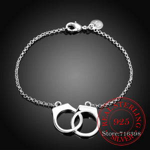 925 Silver Handcuffs Charm Bracelet for Men Women