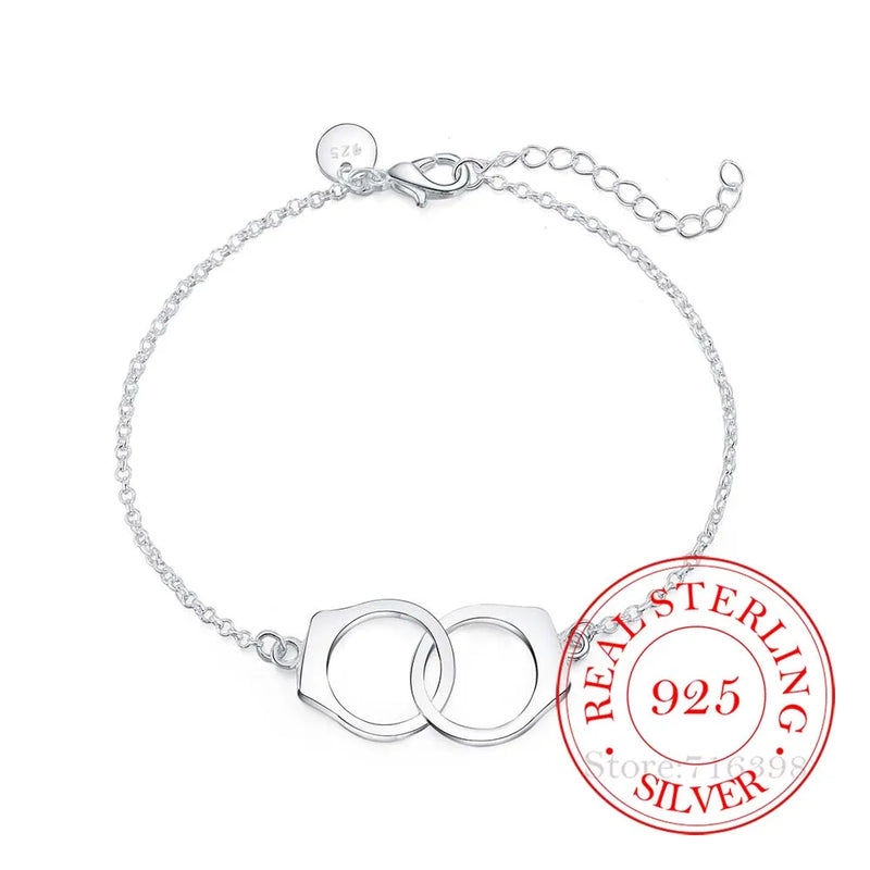 925 Silver Handcuff Shaped Bracelet Charm Bangle Chain Men Women Jewelry Gift