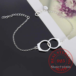925 Silver Handcuff Shaped Bracelet Charm Bangle Chain Men Women Jewelry Gift