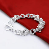 925 Silver Loop Chain Bracelet 10MM Charm Jewelry