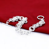 925 Silver Loop Chain Bracelet 10MM Charm Jewelry