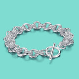 925 Silver Loop Chain Bracelet 10MM Charm Jewelry