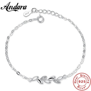 925 Silver Bracelet Lucky Leaf Jewelry Woman Charm Gift Party