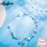 925 Silver Bracelet Double Layer Star Bells Hand Jewelry Woman Charm Gift