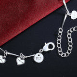 925 Silver Bracelet Love Letter Heart Chain Charm Bangle Jewelry