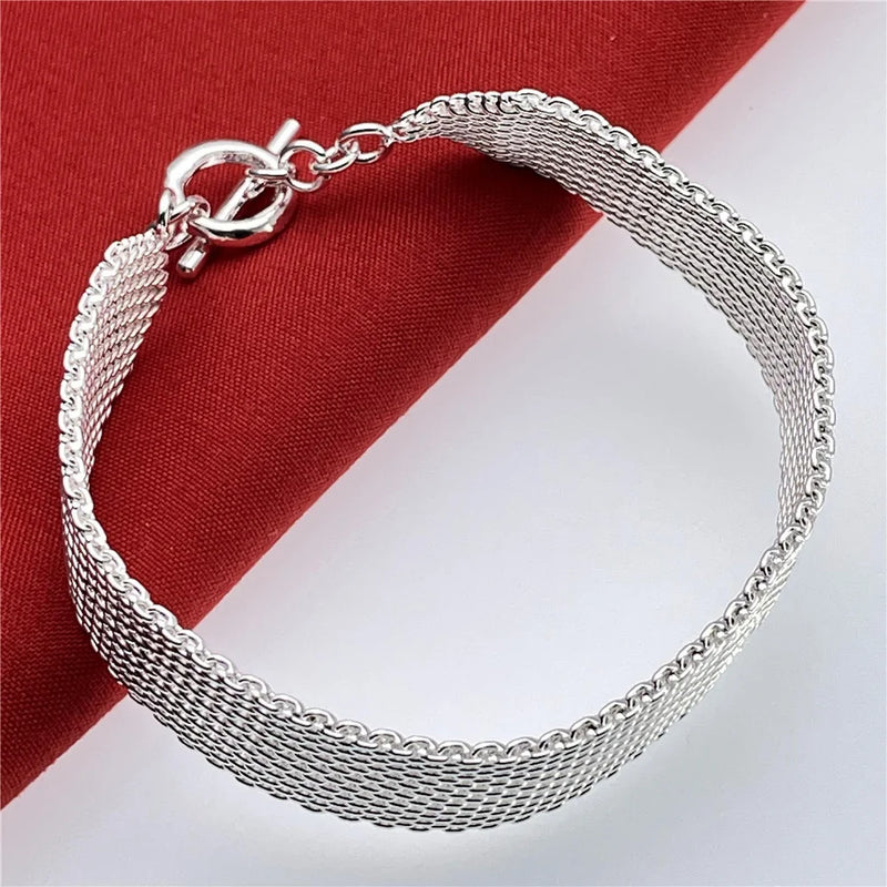 925 Silver Mesh Chain Bracelet Wedding Jewelry