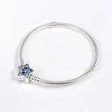 925 Sterling Silver Bracelet Bright Star Clasp Snake Chain Bangle