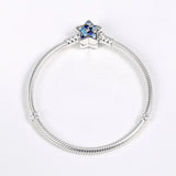 925 Sterling Silver Bracelet Bright Star Clasp Snake Chain Bangle