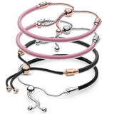 925 Silver Pink & Leather Adjustable Bracelet Bangle