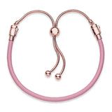 925 Silver Pink & Leather Adjustable Bracelet Bangle