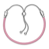 925 Silver Pink & Leather Adjustable Bracelet Bangle