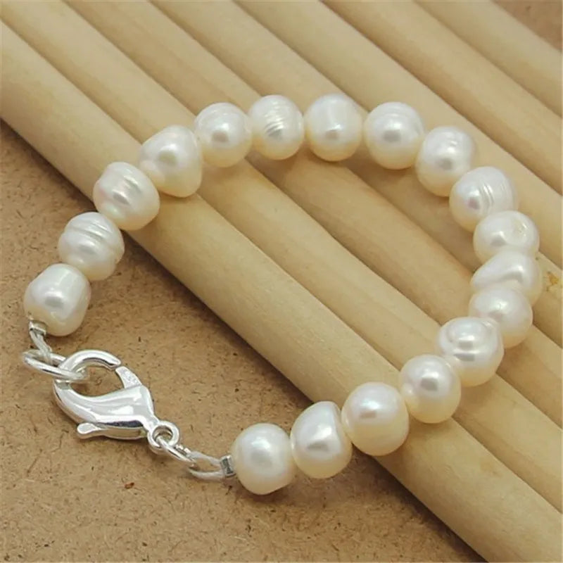 925 Silver Freshwater Pearl Bracelet For Women Charm Jewelry