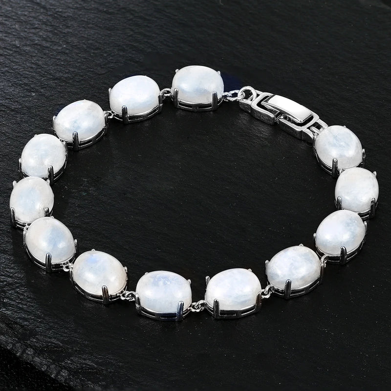 925 Silver Moonstone Bracelet Tennis Bangle Jewelry
