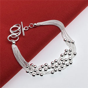 925 Silver Bracelet with Soft Beads, Women's Party Jewelry