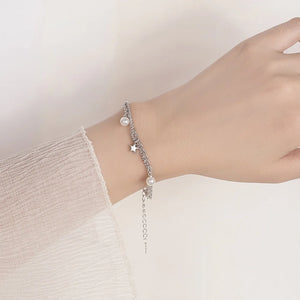 925 Silver Pentagram Pearl Bracelet Women Engagement Charm Jewelry