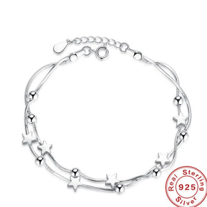 925 Silver Pentagram Square Bead Bracelet Wedding Jewelry