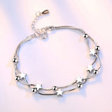 925 Silver Pentagram Square Bead Bracelet - Wedding Charm Jewelry