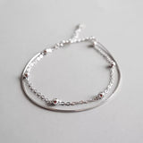 925 Sterling Silver Double-Layer Bead Chain Bracelet for Women