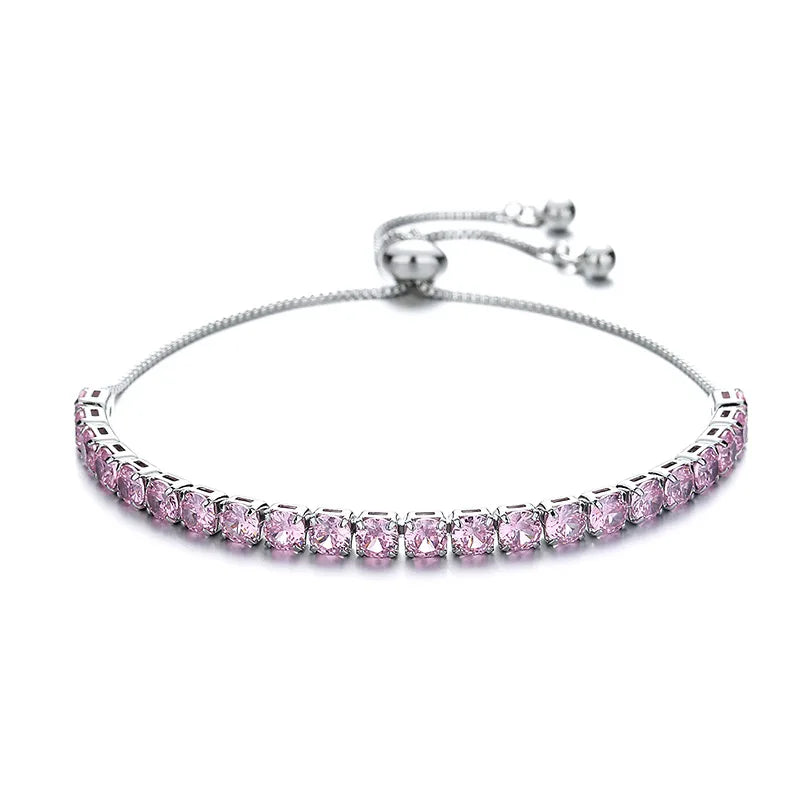 925 Silver Pink Zircon Crystal Bracelet Women's Jewelry