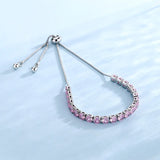 925 Silver Pink Zircon Crystal Bracelet Women's Jewelry