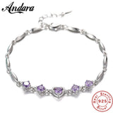 925 Silver Purple Crystal Zircon Bracelet Women Engagement Charm Gift
