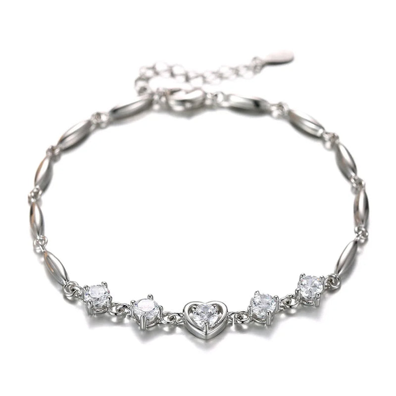 925 Silver Purple Crystal Zircon Bracelet Women Engagement Charm Gift