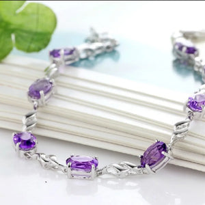 925 Silver Purple Crystal Bracelet Women's Jewelry Gift