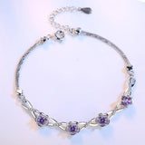 925 Silver Plum Bracelet Purple Zircon Crystal Women's Jewelry