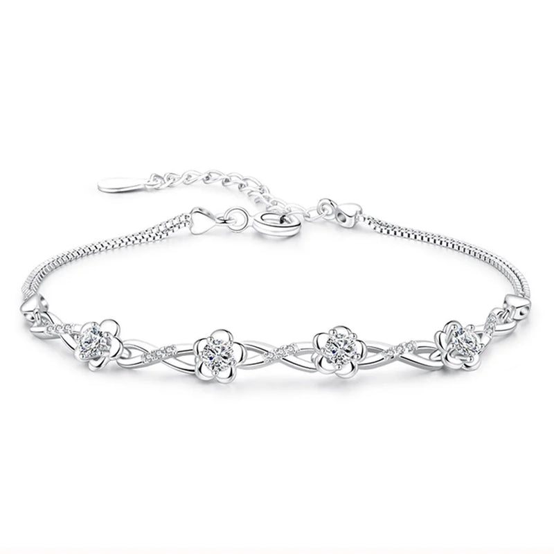 925 Silver Plum Bracelet Purple Zircon Crystal Women's Jewelry