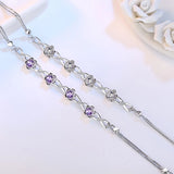 925 Silver Plum Bracelet Purple Zircon Crystal Women's Jewelry