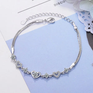 925 Silver Bracelet Rendy Style Crystal Chain Linked For Women Charm Bangle