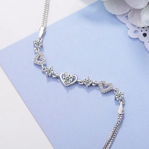 925 Silver Bracelet Rendy Style Crystal Chain Linked For Women Charm Bangle
