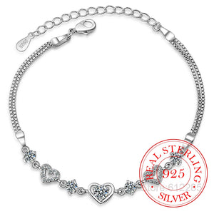 925 Silver Bracelet Sweet Style Chain Crystal Linked Women