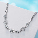 925 Silver Bracelet Rendy Style Crystal Chain Linked For Women Charm Bangle
