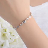 925 Silver Bracelet Rendy Style Crystal Chain Linked For Women Charm Bangle