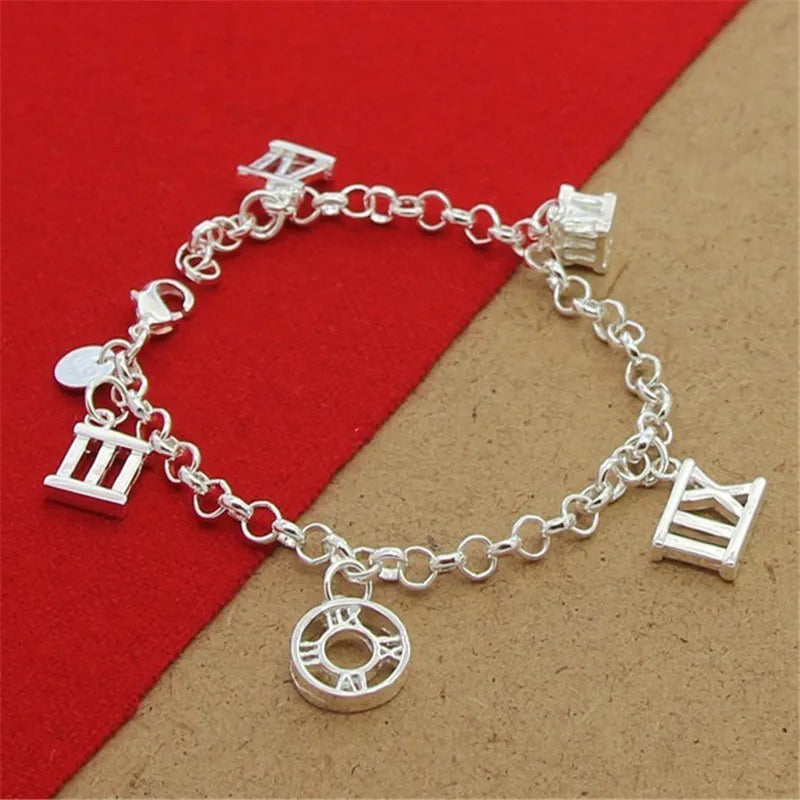 925 Silver Roman Pendant Bracelet Charm Jewelry Gift