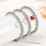 925 Silver Bracelet Round Beads Heart Enamel Charm Jewelry