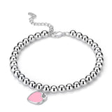 925 Silver Romantic Beads Heart Enamel Bracelet