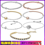 925 Silver Bracelet Rose Family Tree Crown Beads & Pav? Clasp Chain Bangles