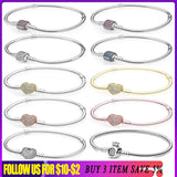 925 Silver Bracelet Rose Princess Crown Heart Clasp Bangle