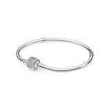 925 Silver Bracelet Rose Princess Crown Heart Clasp Bangle