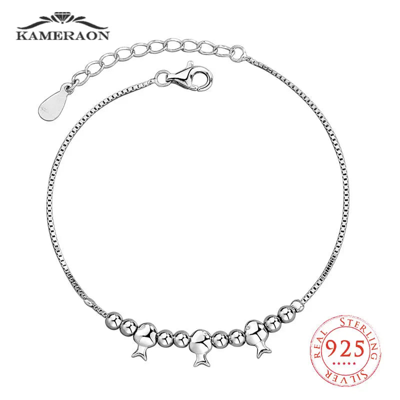 925 Silver Bracelet Fish Charm Women Jewelry Lady Accessories