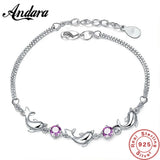 925 Silver Small Dolphin Amethyst Bracelet Women Engagement Charm Gift