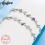 925 Silver Small Dolphin Amethyst Bracelet Women Engagement Charm Gift